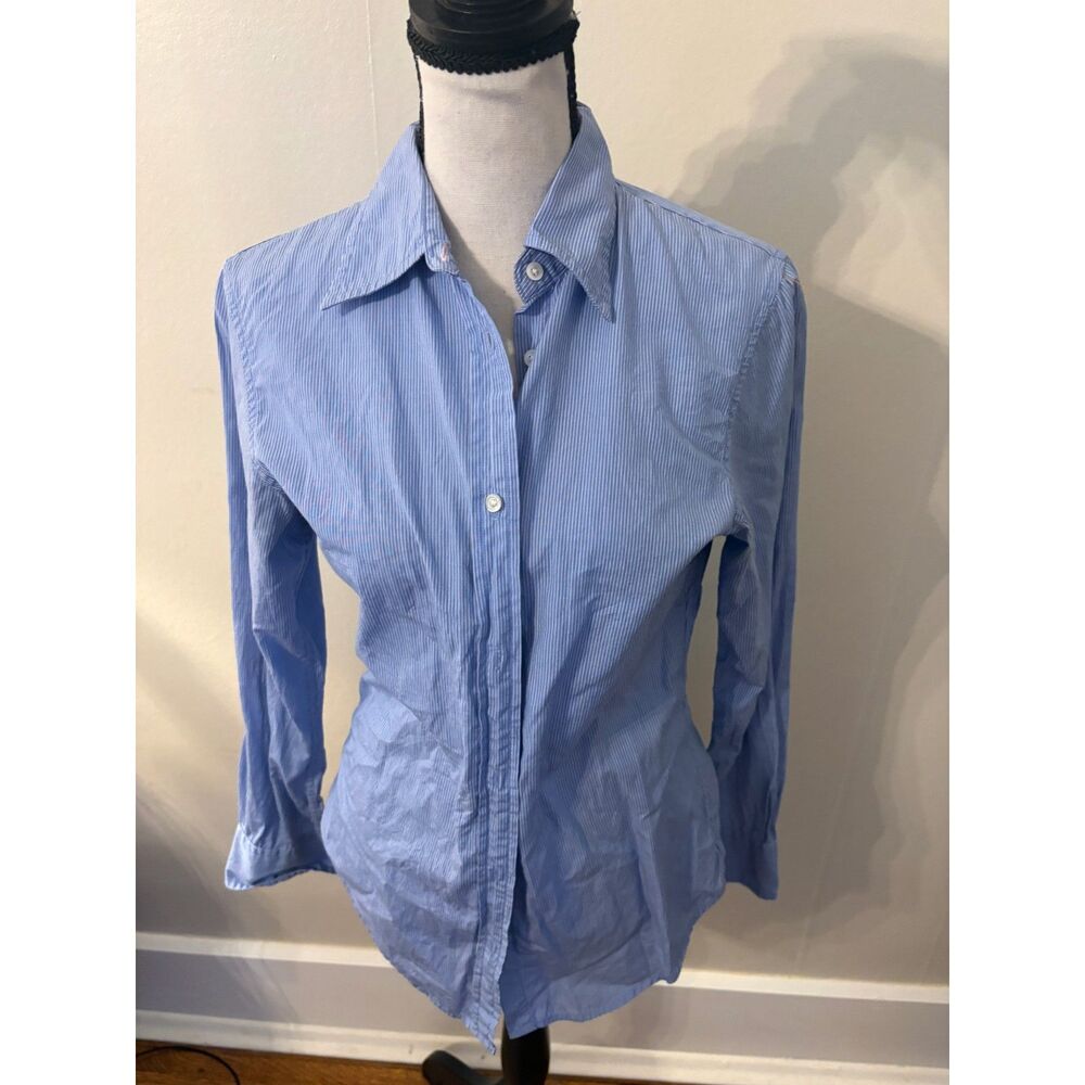 Gap Women's Size 4 Blue White Pinstripe Button Down Shirt Long Sleeve
